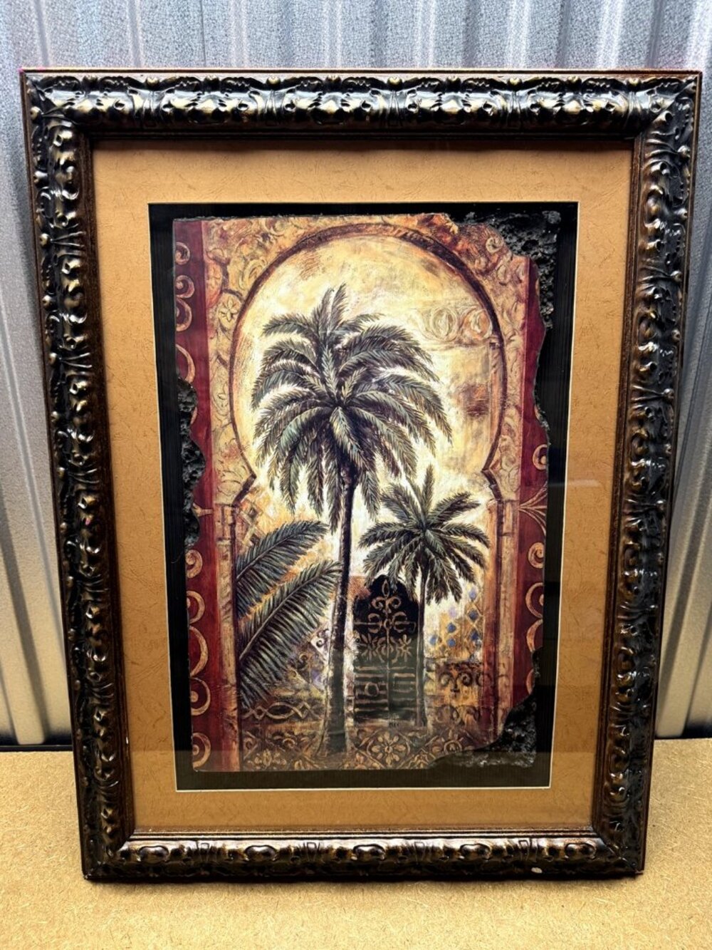 Framed Palm Tree Artwork Tropical Moorish Style Ornate Frame 32in